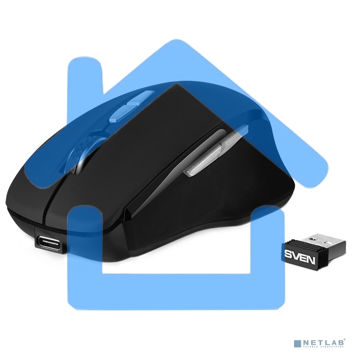 Мышь беспроводная SVEN RX-590SW черный, 1600 dpi, радиоканал, Bluetooth, USB, кнопки - 7