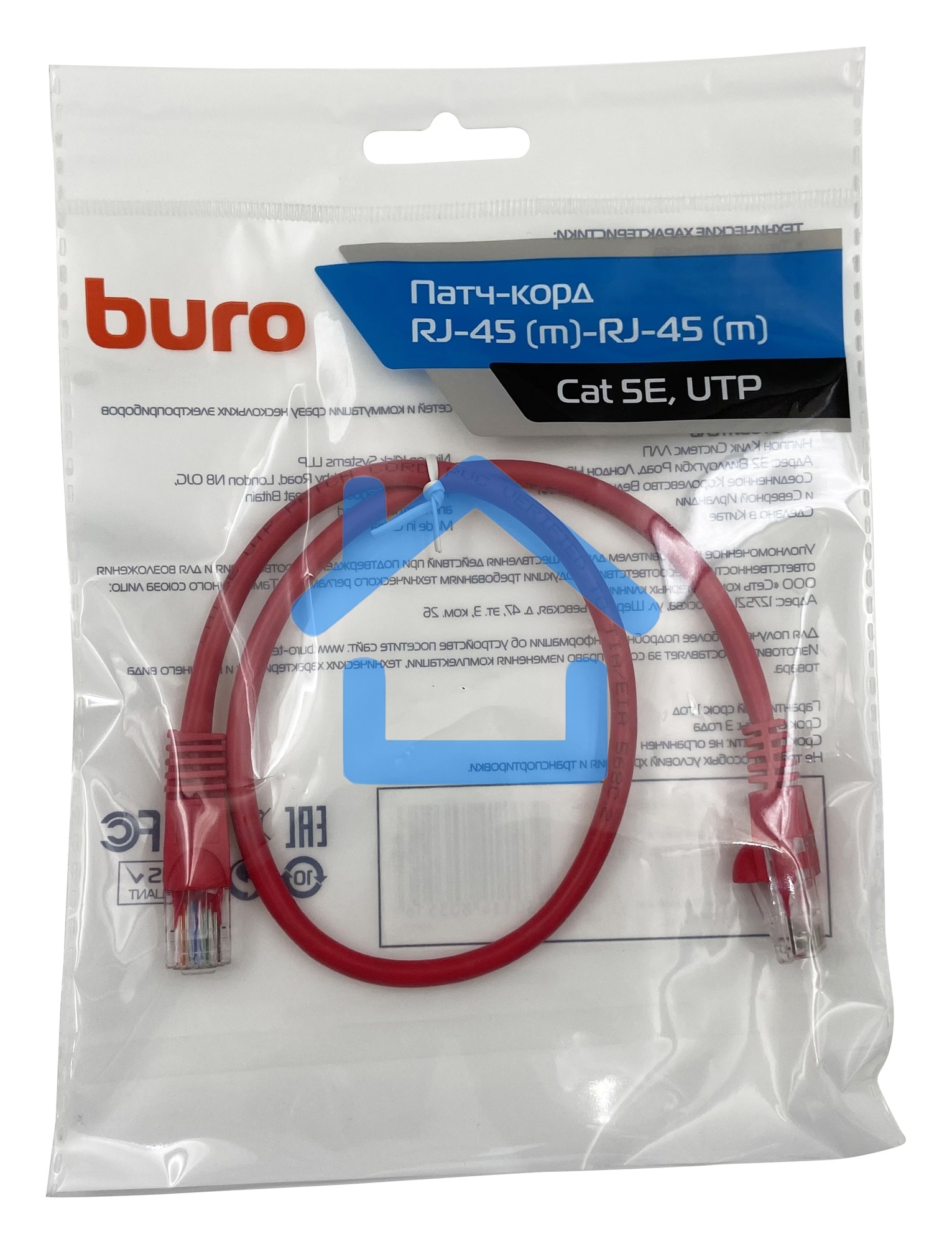 Патч-корд Buro cat5E molded 0.5м красный RJ-45 (m)-RJ-45 (m)