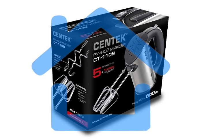 Миксер ручной Centek CT-1108 черный/стальной, 600 Вт