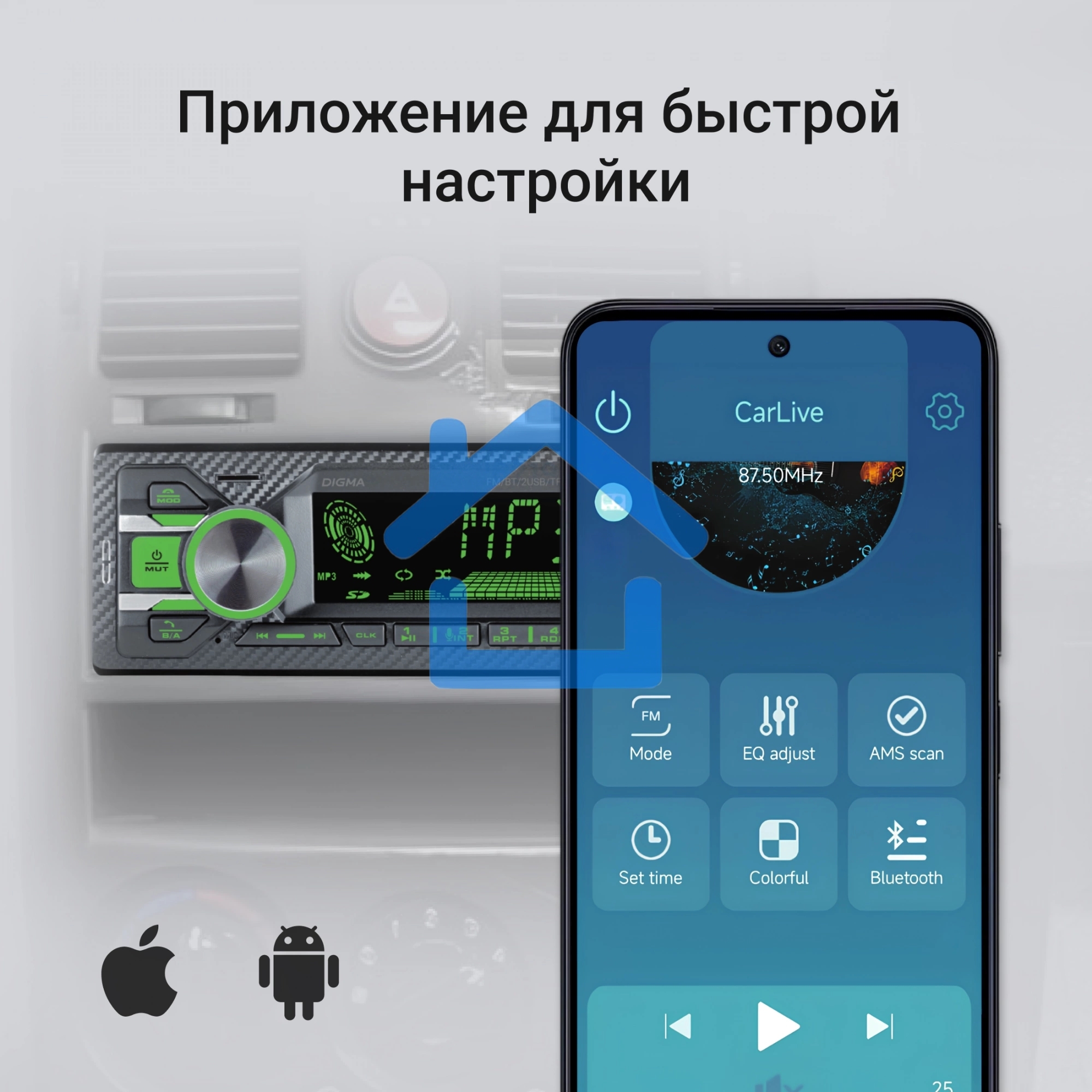 Автомагнитола Digma MCP-515 1DIN 4x45Вт v5.0 USB 2.0 AUX 4 ПДУ