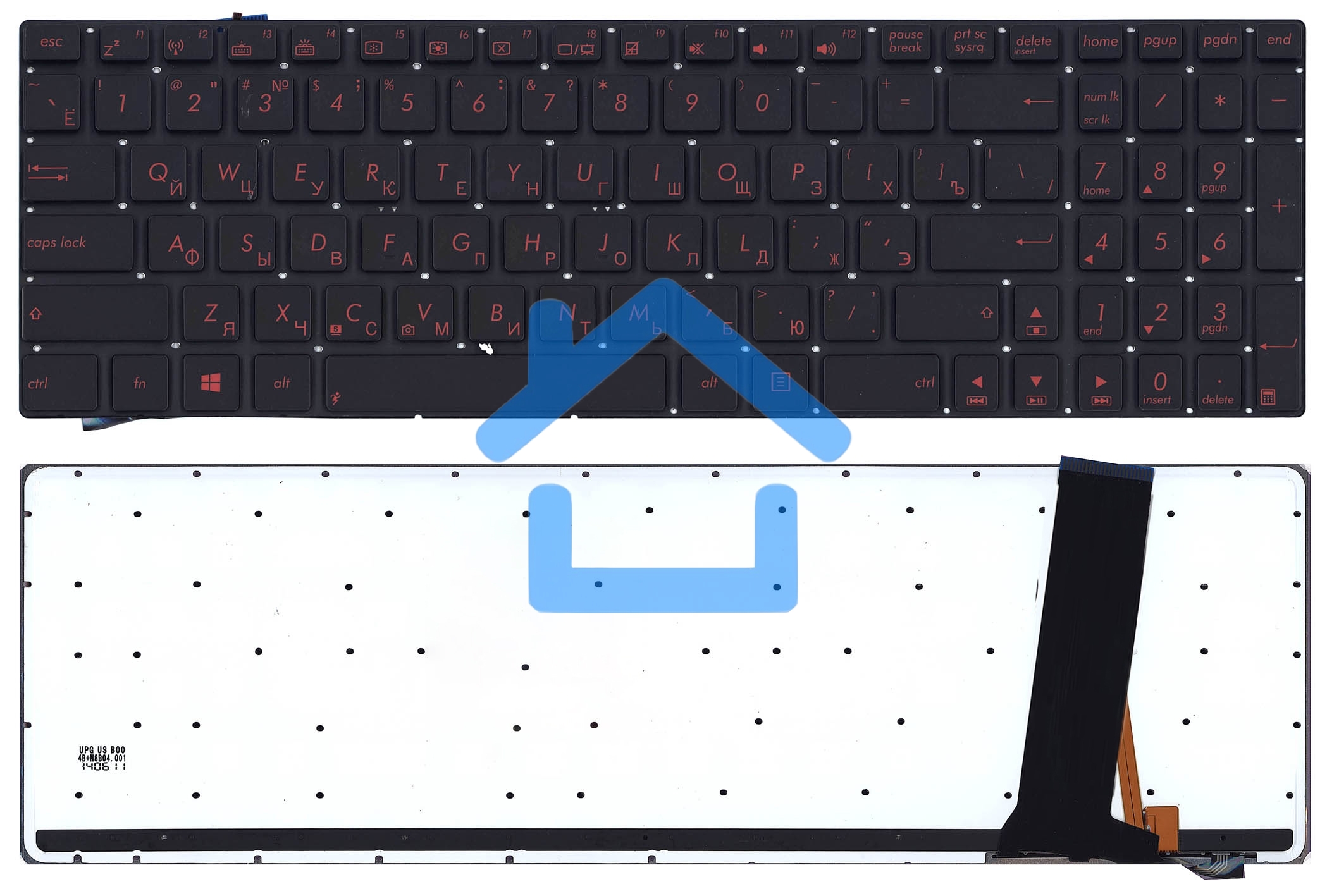 Клавиатура для ноутбука Asus N56 N56V черная с красной подсветкой