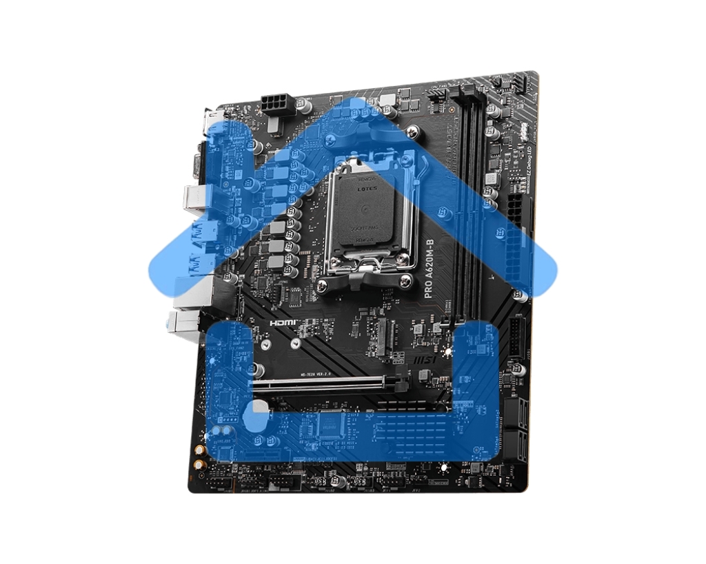 Материнская плата MSI PRO A620M-B, AM5, AMD A620, 2xDDR5, 4xSATA, 1xM.2 (PCIe 4.0 x4), 1xPCIe 4.0 x16, 1xPCIe 3.0 x1, 1xHDMI, 1xVGA, 1x2.5Gb LAN, 6xUSB-A 5Gbps, 6xUSB-A 2.0, 3x3.5 мм, 7.1, mATX