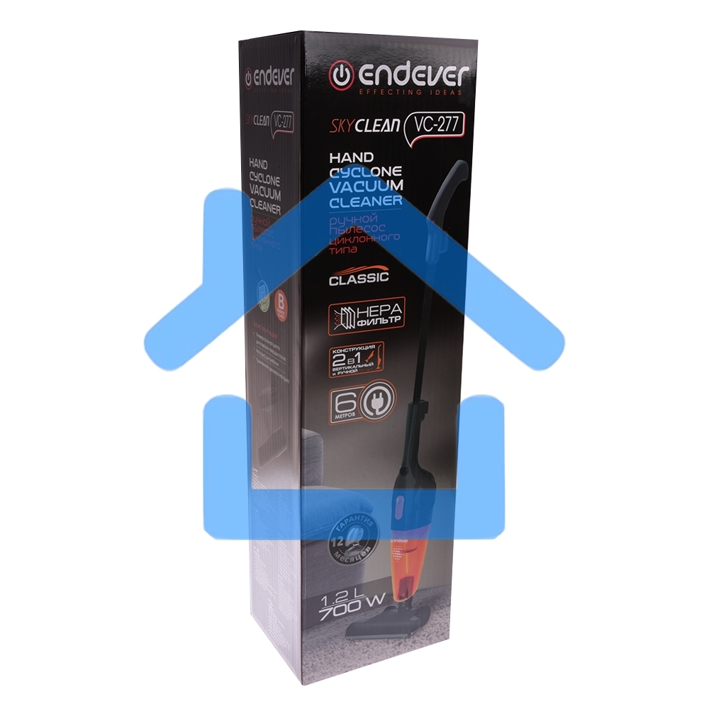 Пылесос вертикальный циклонного типа Endever SkyClean VC-277, темно-серый/оранжевый, мощность 700 Вт, циклонная система фильтрации, 6 шт/уп