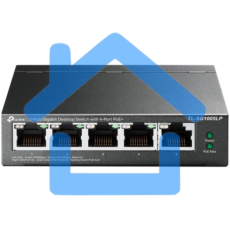 Коммутатор TP-Link 5-Port Gigabit Unmanaged Switch with 4-Port PoE+, metal case, desktop mount, PoE budget 40W.