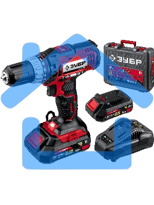 Дрель-шуруповерт ЗУБР ДШЛ-185-22, Аккумуляторная, 18В, 2 АКБ, Кейс