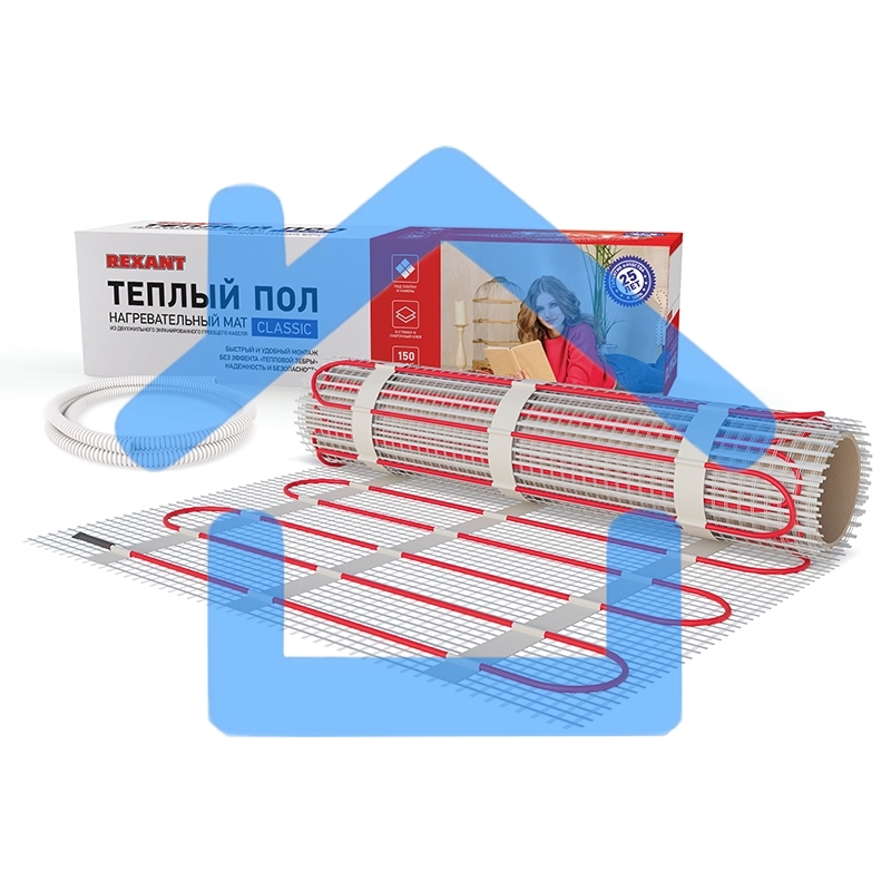 Теплый пол (нагревательный мат) Rexant Classic RNX -2,0-300 (площадь 2,0 м2 (0,5 х 4,0 м)),300 Вт, двухжильный с экраном