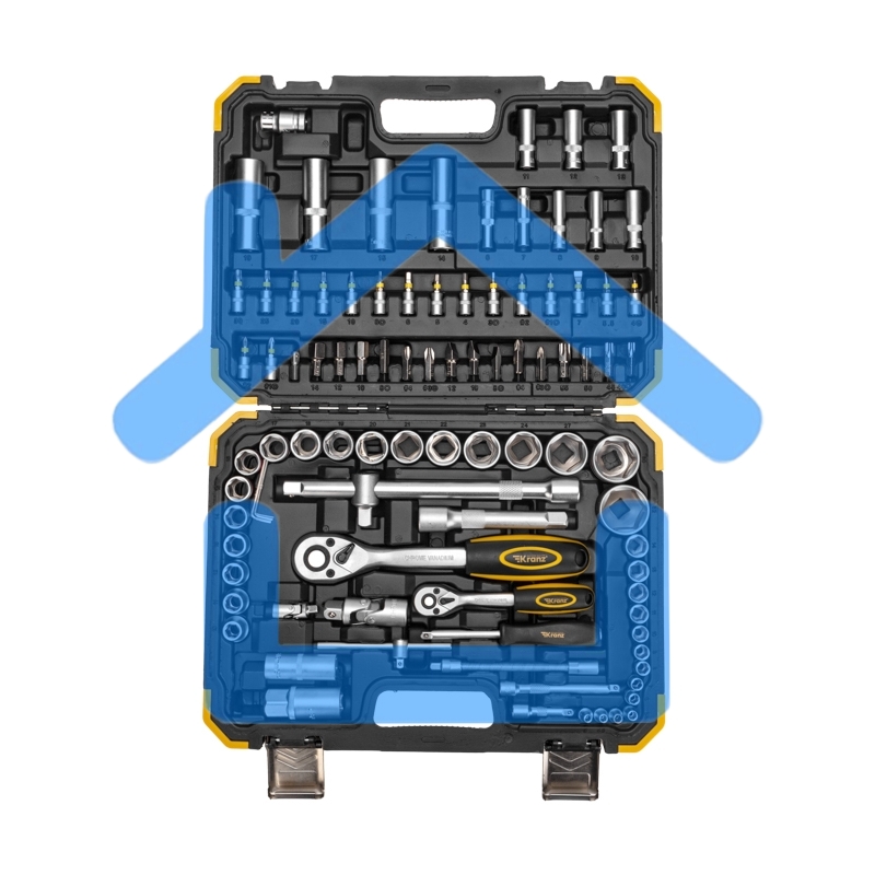 Набор инструментов, 1/2, 1/4, CrV, пластиковый кейс, 94 предмета KRANZ