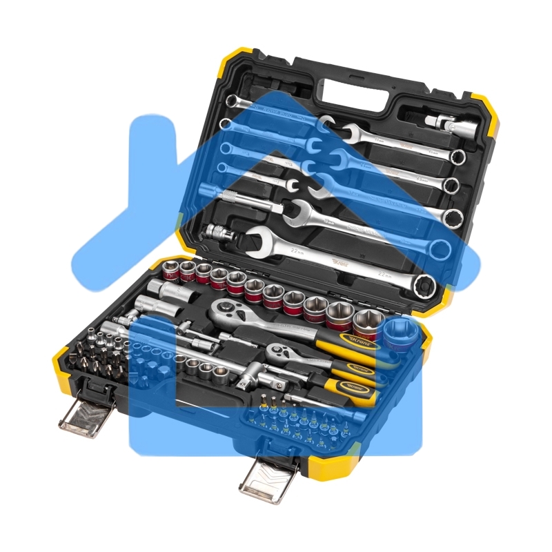 Набор инструментов KRANZ 1/2, 1/4, CrV, пластиковый кейс, 82 предмета