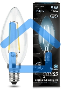 Лампа светодиодная Gauss 103801205LED Filament Candle Е14 5Вт 4100к 1/10/50