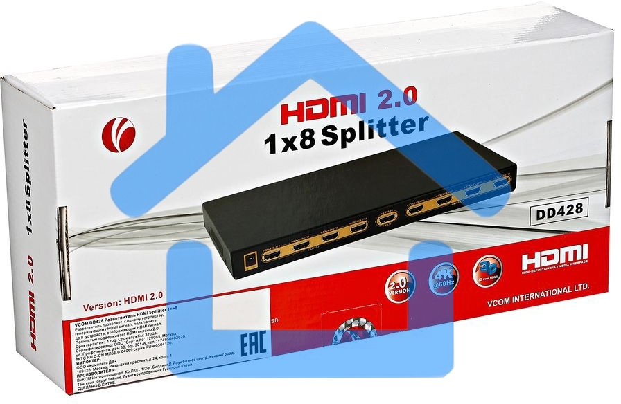 Разветвитель VCOM HDMI Spliitter 1=>8 2.0v, <DD428>