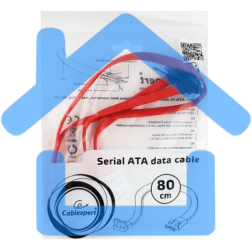 Кабель интерфейсный SATA Cablexpert CC-SATAM-DATA90-0.8M, 80см, угловой разъем, 7pin/7pin, защелка, пакет