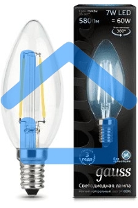 Лампа светодиодная Gauss LED Filament Свеча E14 7W 580lm 4100К 1/10/50