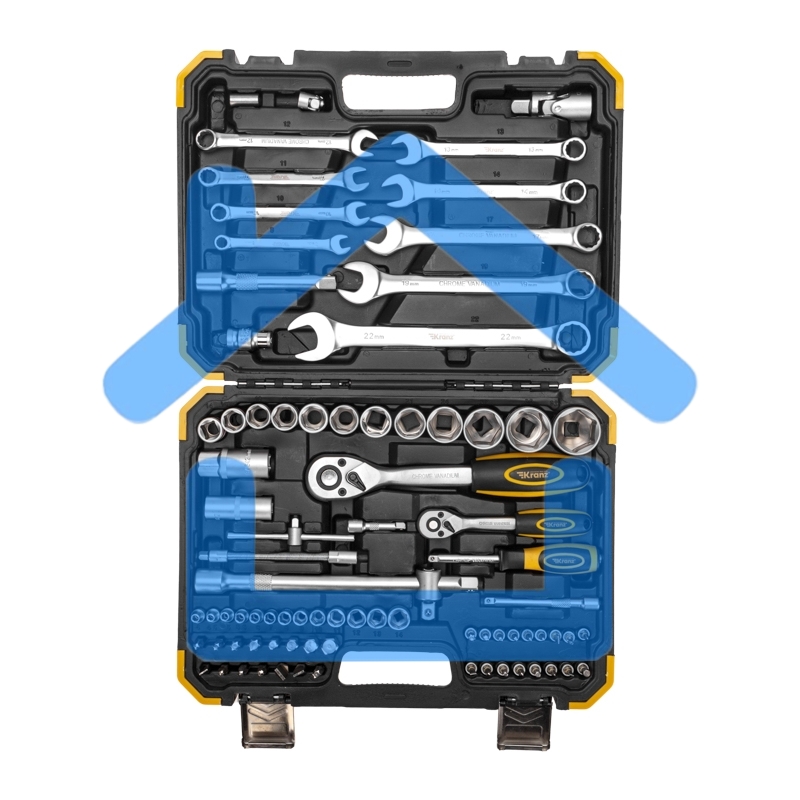 Набор инструментов KRANZ 1/2, 1/4, CrV, пластиковый кейс, 82 предмета
