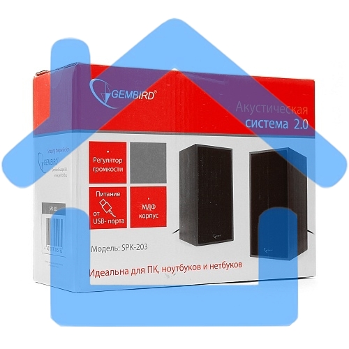 Акустическая система Gembird SPK-203, черный МДФ,2х3 Вт, регулятор громкости, USB
