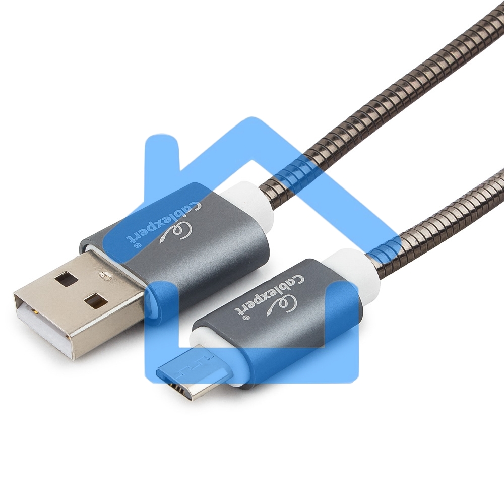 Кабель USB 2.0 Cablexpert CC-G-mUSB02Gy-1.8M, AM/microB, серия Gold, длина 1.8м, титан, блистер