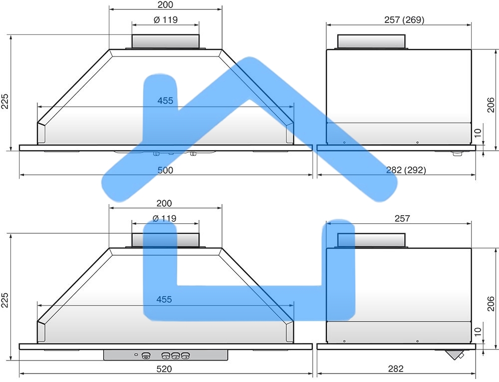 Вытяжка встраиваемая Elikor 52Н-400-П3Д нержавеющая сталь, 50 см, 400 куб. м/ч, 57 дБ