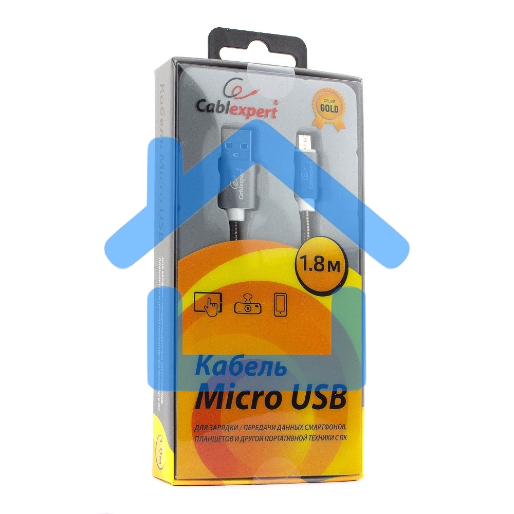Кабель USB 2.0 Cablexpert CC-G-mUSB02Gy-1.8M, AM/microB, серия Gold, длина 1.8м, титан, блистер