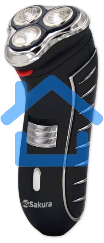 Электробритва Sakura SA-5414BK черный(Бритва электрическая, сухое бритье, работа от аккумулятора. 3 бреющие головки. Прорезиненная поверхность. Индикатор заряда батарейки. Защитная крышка. Щеточка для очистки.)
