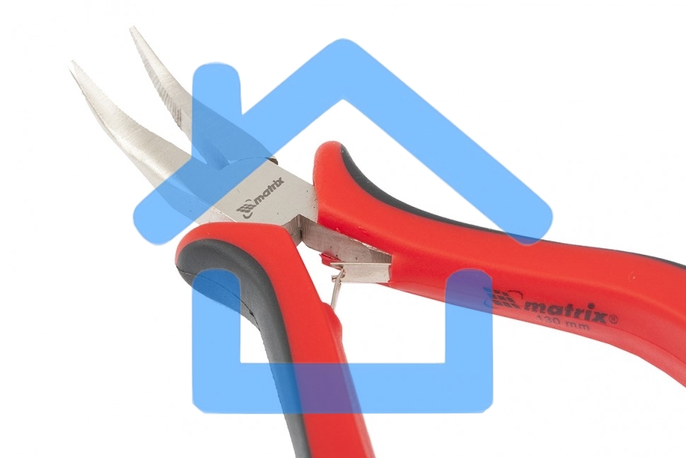 Длинногубцы Matrix Mini, 130 мм, никелированные, изогнутые, авторазжим, двухкомпонентные рукоятки