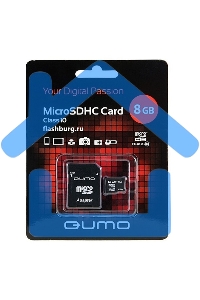 Флэш карта QUMO QM8GMICSDHC10 8Gb MicroSDHC Class 10, SD adapter
