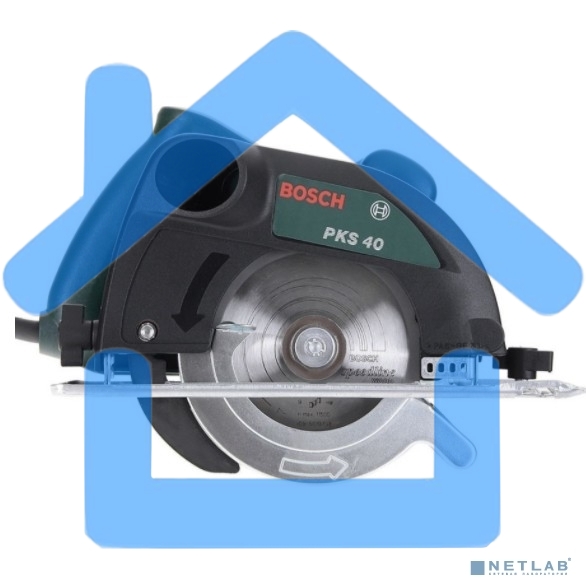 Пилы, Станки Bosch PKS 40 06033C5000 Ручная дисковая пила 850 Вт, глубина пропила под углом 90°: 0-40 мм, глубина пропила под углом 45°: 0-26 мм. Направляющая пластина 120 х 260 мм, масса 2,