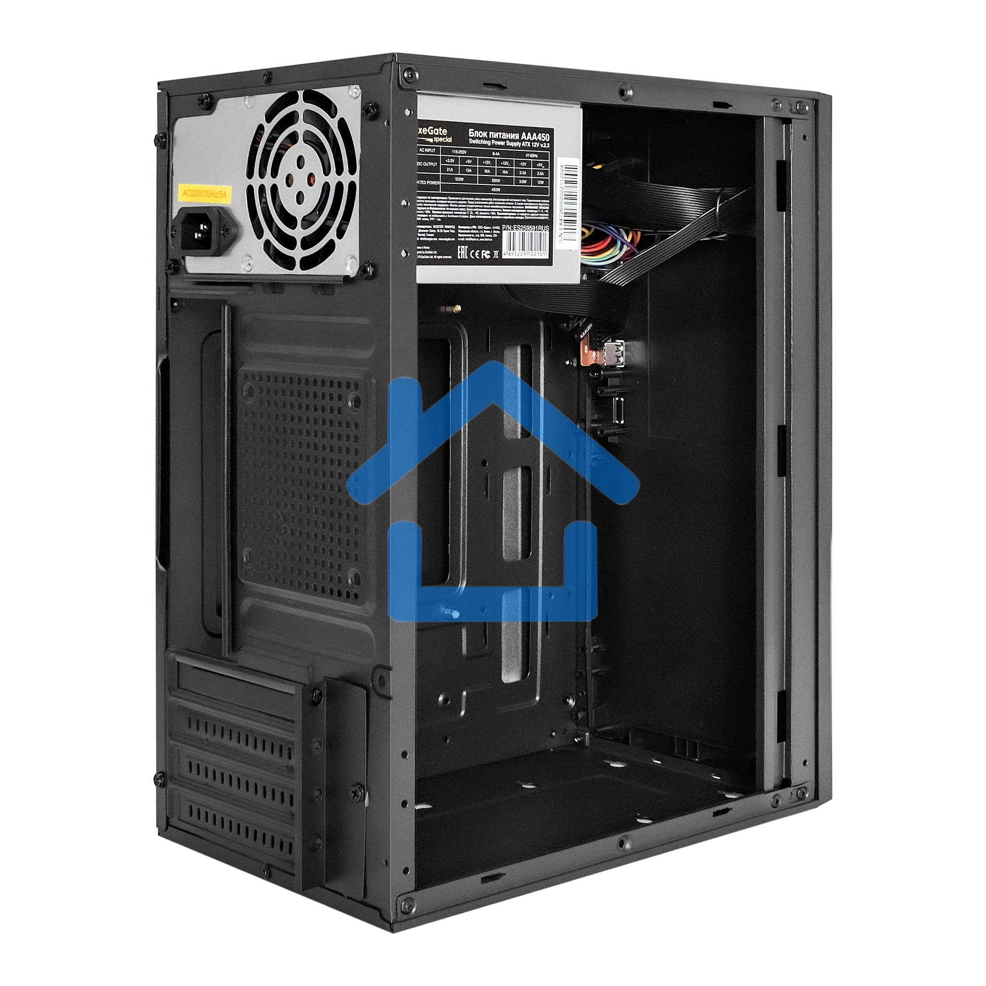 Компьютерный корпус Minitower ExeGate BAA-308-AAA350 (mATX, БП AAA350 с вент. 8см, 2*USB, HD Audio, черный)