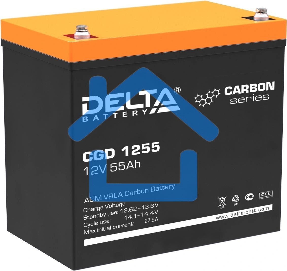 Аккумуляторная батарея Delta CGD 1255 напряжение 12В, емкость 55Ач (230х138х205mm)