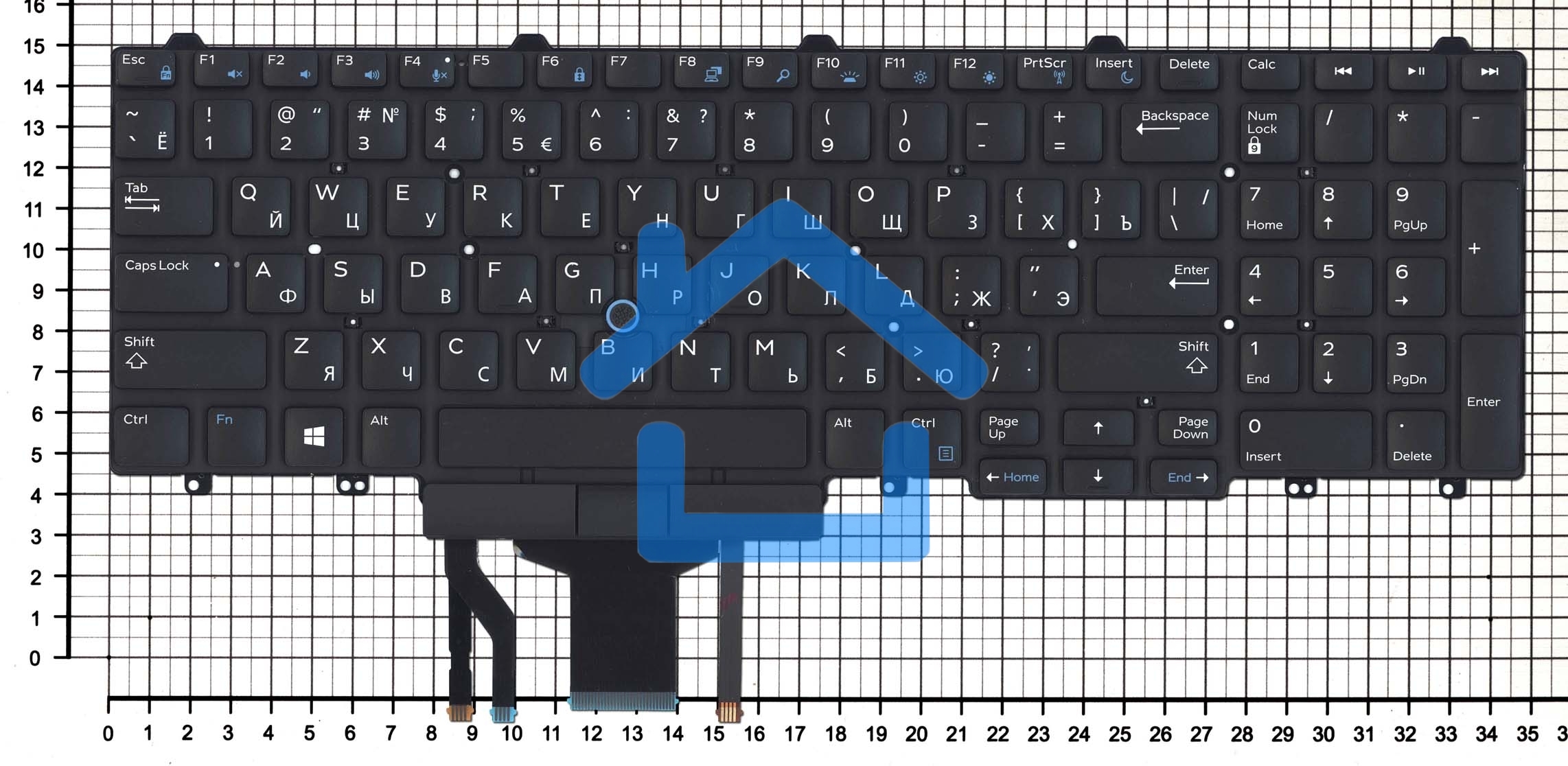 Клавиатура для ноутбука Dell Latitude E5550 E5570 черная без рамки с подсветкой (гор. Enter)