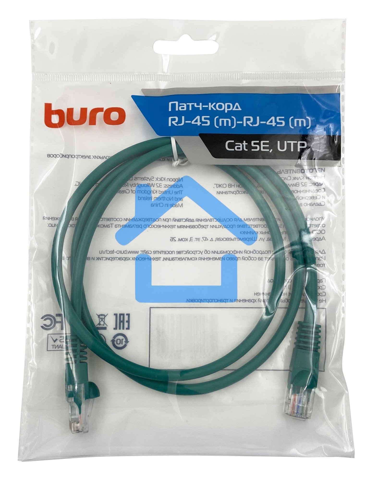 Патч-корд Buro cat5E 1м зеленый RJ-45 (m)-RJ-45 (m)