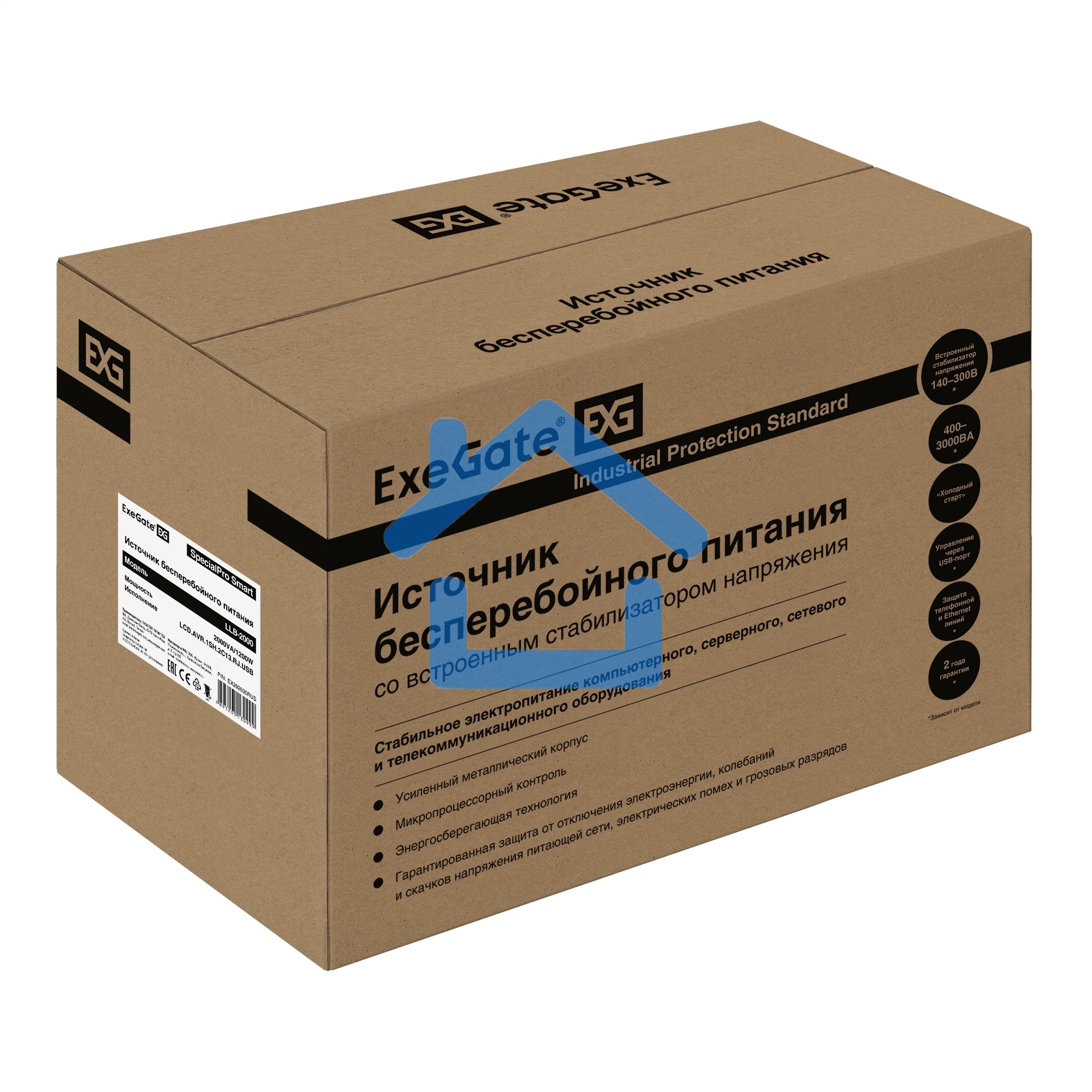 Источник бесперебойного питания ExeGate EX292630RUS SpecialPro Smart LLB-2000.LCD.AVR.1SH.2C13.RJ.USB 2000VA/1200W, LCD, AVR, 1*Schuko+2*C13,RJ45/11,USB, металлический корпус, черный