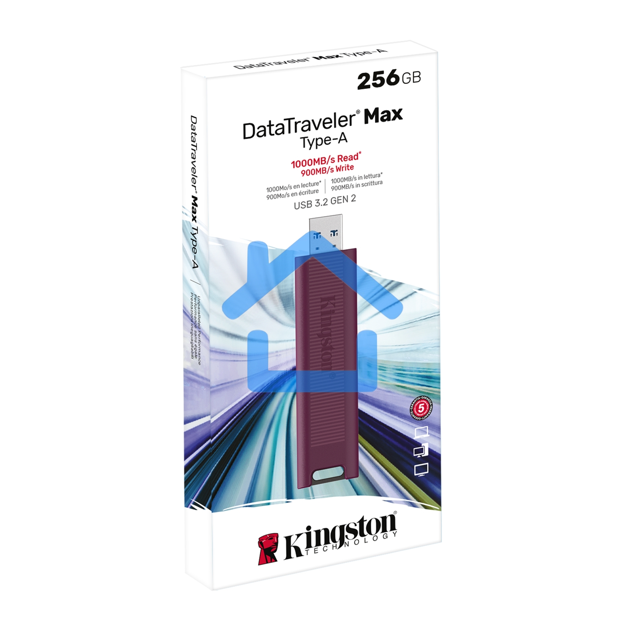 Флешка USB R/W Kingston USB Drive 256Gb DataTraveler MaxA USB3.2 Gen 2 Type-A, бордовый DTMAXA/256Gb