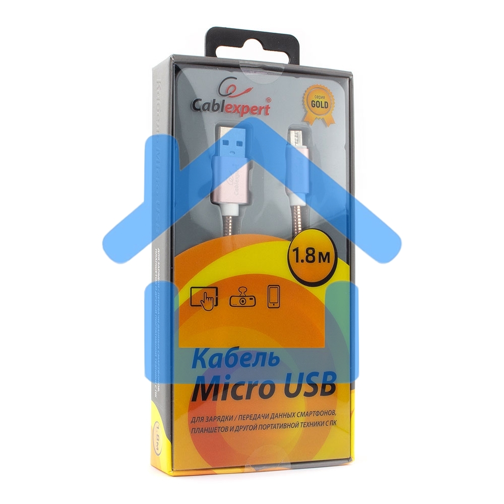 Кабель USB 2.0 Cablexpert CC-G-mUSB02Cu-1.8M, AM/microB, серия Gold, длина 1.8м, золото, блистер
