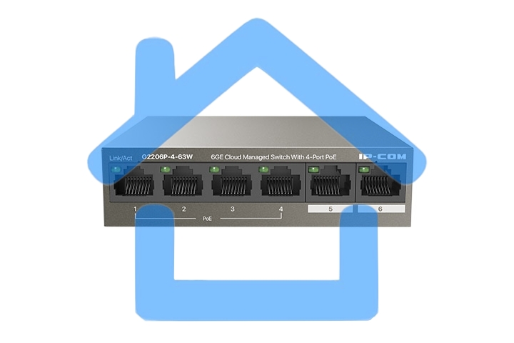 Сетевой коммутатор IP-COM G2206P-4-63W 4x10Base-T / 100Base-TX / 1000Base-T 2x1000Base-T PoE порты 4 Количество портов PoE+ 4 G2206P-4-63W