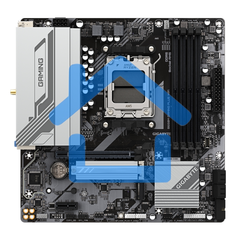 Материнская плата Gigabyte B650M GAMING PLUS WIFI, AM4, AMD B650, 4xDDR5, 4xSATA, 2xM.2, 1xPCIe 4.0 x16, 1xPCIe 3.0 x1, 2xDP, 1xHDMI, 1x2.5Gb LAN, Wi-Fi 6E, Bluetooth 5.3, 1xUSB-C 5Gbps, 5xUSB-A 5Gbps, 6xUSB-A 2.0, 3x3.5 мм, 7.1, mATX