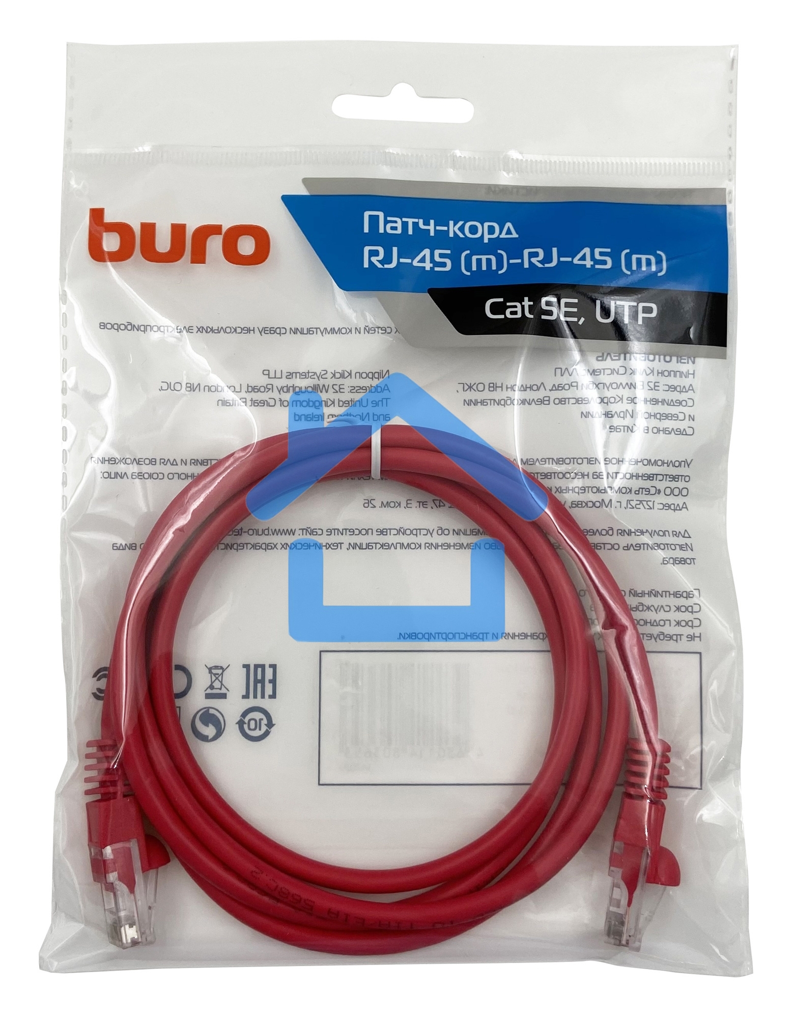 Патч-корд Buro cat5E 1.5м красный RJ-45 (m)-RJ-45 (m)