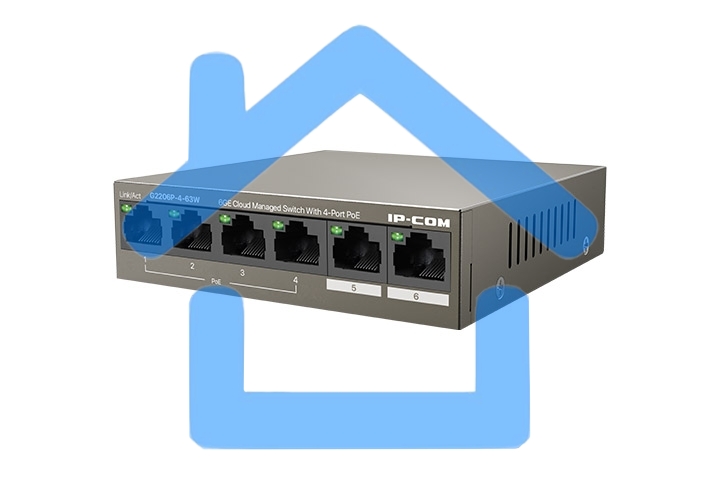 Сетевой коммутатор IP-COM G2206P-4-63W 4x10Base-T / 100Base-TX / 1000Base-T 2x1000Base-T PoE порты 4 Количество портов PoE+ 4 G2206P-4-63W