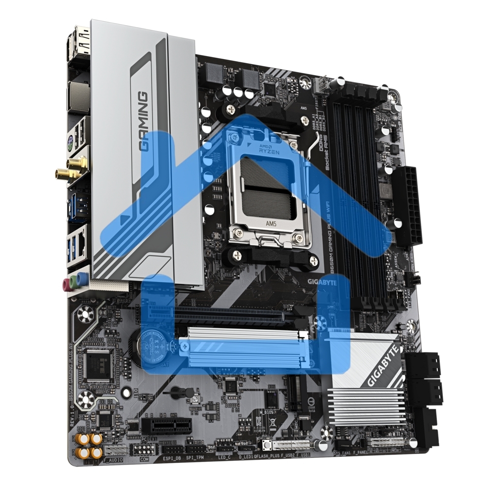 Материнская плата Gigabyte B650M GAMING PLUS WIFI, AM4, AMD B650, 4xDDR5, 4xSATA, 2xM.2, 1xPCIe 4.0 x16, 1xPCIe 3.0 x1, 2xDP, 1xHDMI, 1x2.5Gb LAN, Wi-Fi 6E, Bluetooth 5.3, 1xUSB-C 5Gbps, 5xUSB-A 5Gbps, 6xUSB-A 2.0, 3x3.5 мм, 7.1, mATX