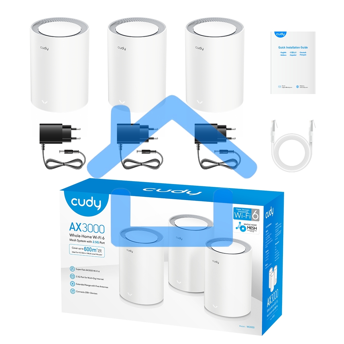 Бесшовный Mesh роутер Cudy M1800(3-Pack) AX1800 10/100/1000BASE-TX белый (упак.:3шт)