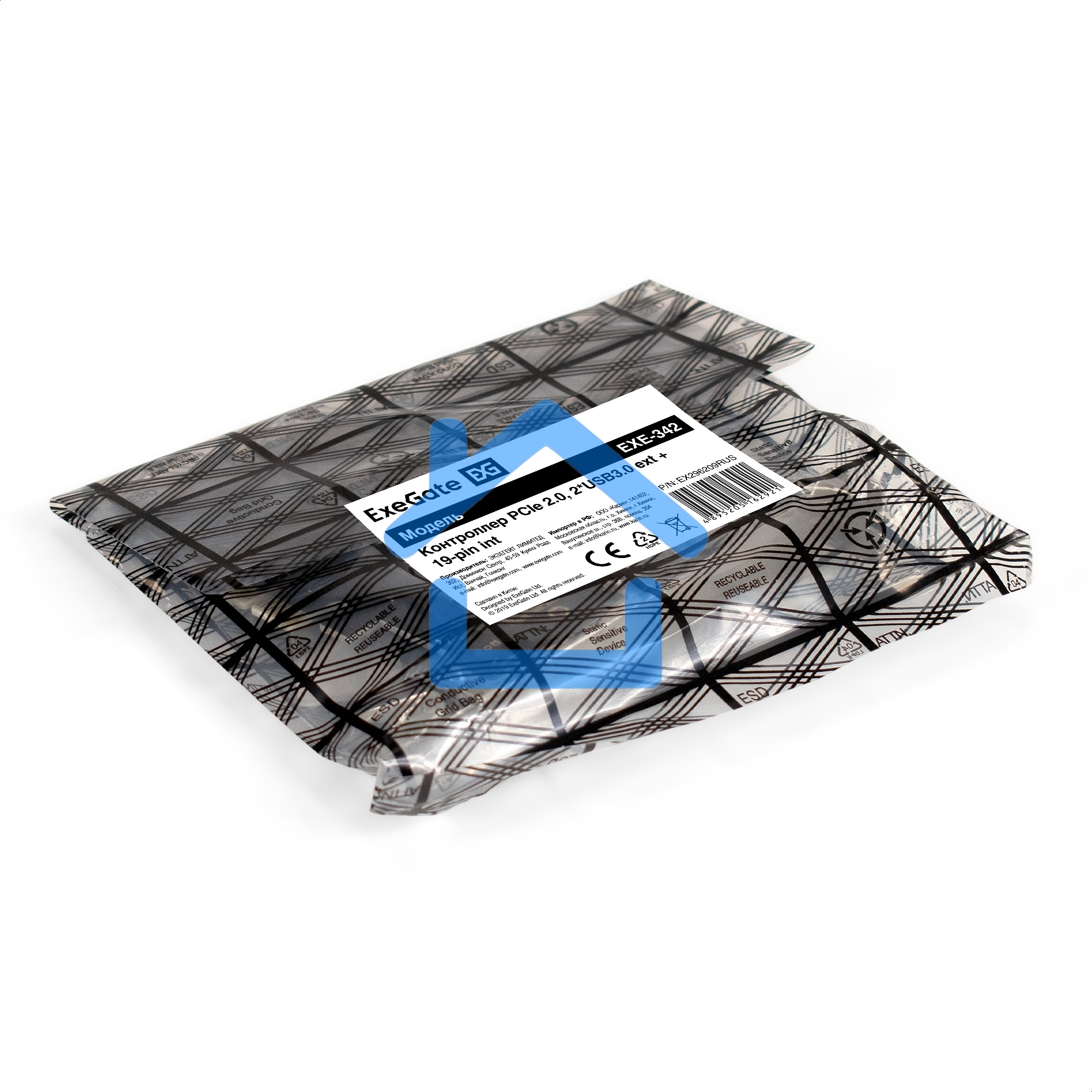 Контроллер ExeGate EXE-342 (PCI-E x1 v2.0, 2*USB 3.0 ext.+ 1*19pin int. (внутренние коннекторы для подключения 2*USB 3.0 портов на корпусе), разъем доп.питания, VIA Labs Chipset VL805)