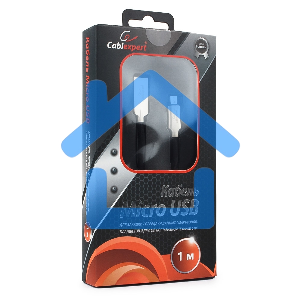 Кабель USB 2.0 Cablexpert CC-P-mUSB02Bk-1M, AM/microB, серия Platinum, длина 1м, черный, блистер