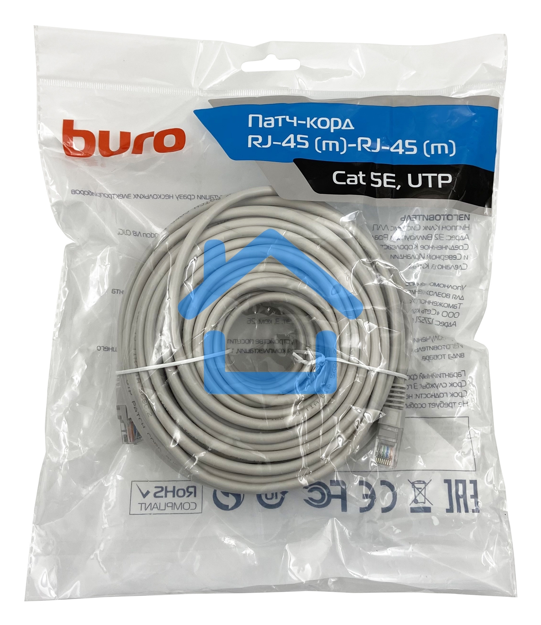 Патч-корд Buro UTP cat5E 30м серый RJ-45 (m)-RJ-45 (m)