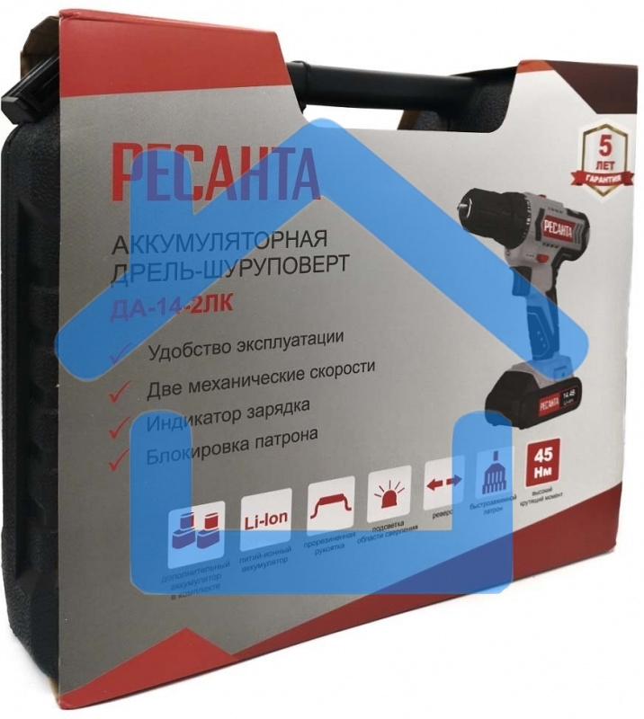 Дрель-шуруповерт Ресанта ДА-14-2ЛК 75/14/4, Аккумуляторная, 14,4В, 2 АКБ, Кейс