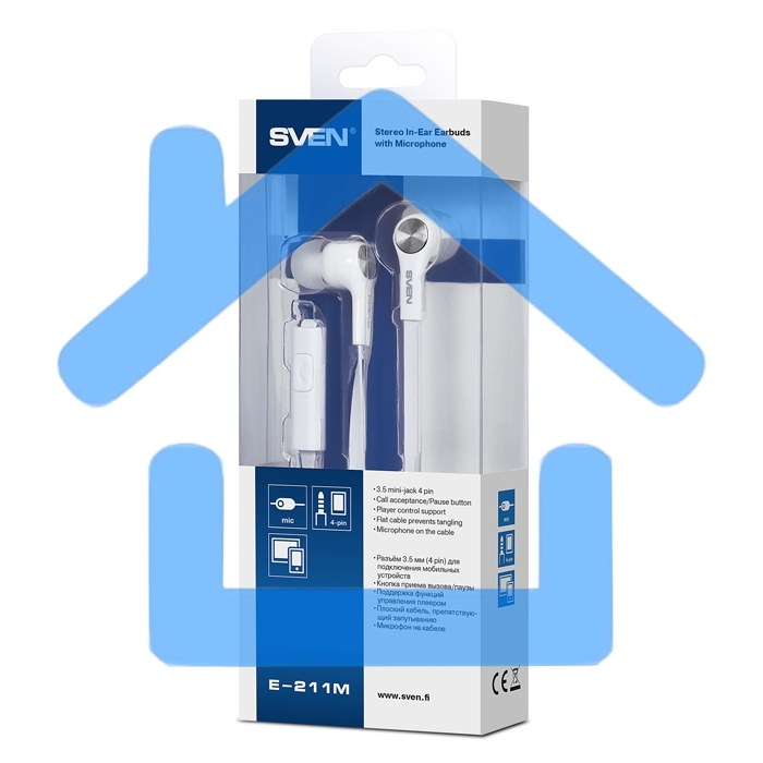 Наушники внутриканальные с микрофоном SVEN E-211Mбелый