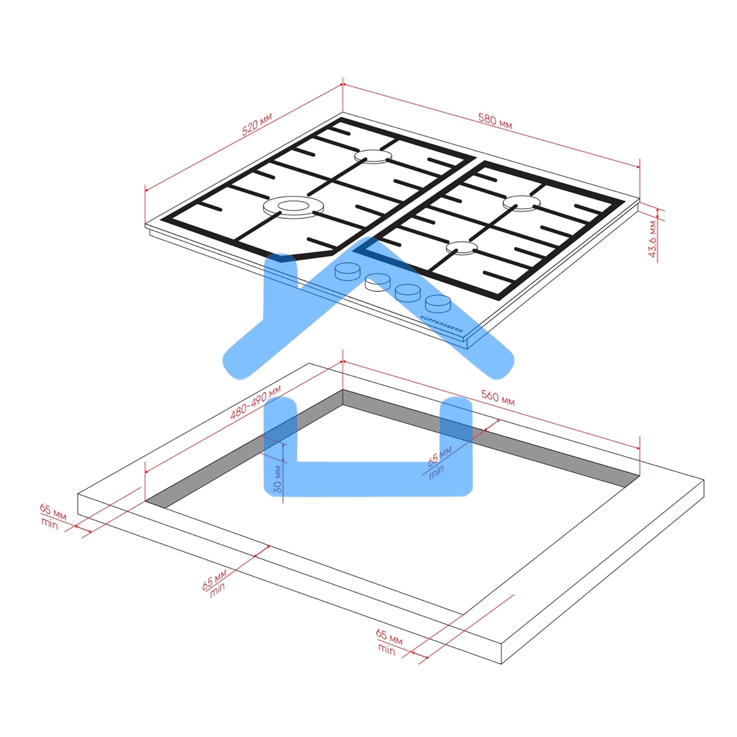Газовая варочная панель Kuppersberg TS 68 B