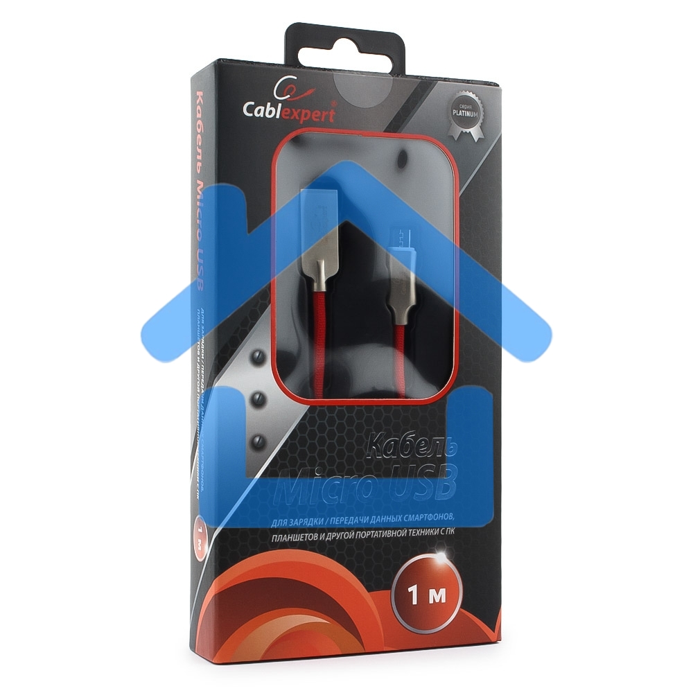 Кабель USB 2.0 Cablexpert CC-P-mUSB02R-1M, AM/microB, серия Platinum, длина 1м, красный, блистер