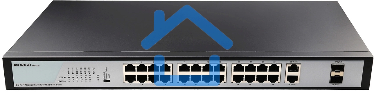 Неуправляемый коммутатор ORIGO 26x1000Base-T, 2x1000Base-X SFP, комплект для установки в 19