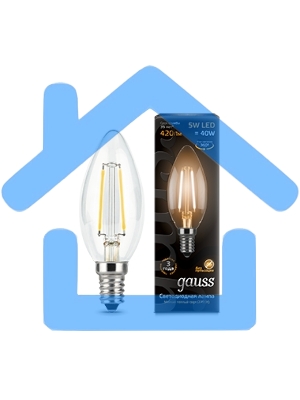 Лампа светодиодная Gauss 103801105LED Filament Candle Е14 5Вт 2700к 1/10/50