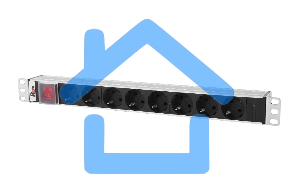 Блок розеток Rem-10 без шнура с выкл., 8 Sсhuko, вход IEC 60320 C14, 10A, алюм., 19