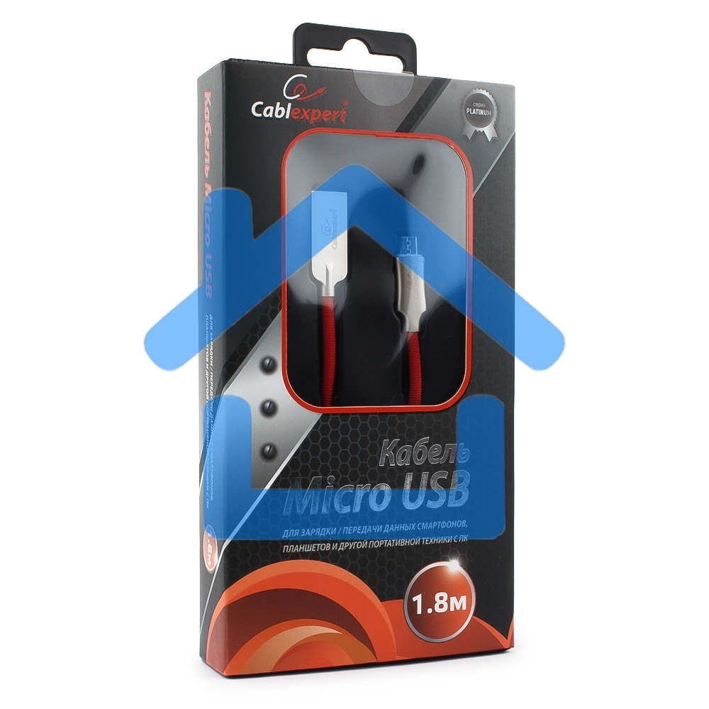 Кабель USB 2.0 Cablexpert CC-P-mUSB02R-1.8M, AM/microB, серия Platinum, длина 1.8м, красный, блистер