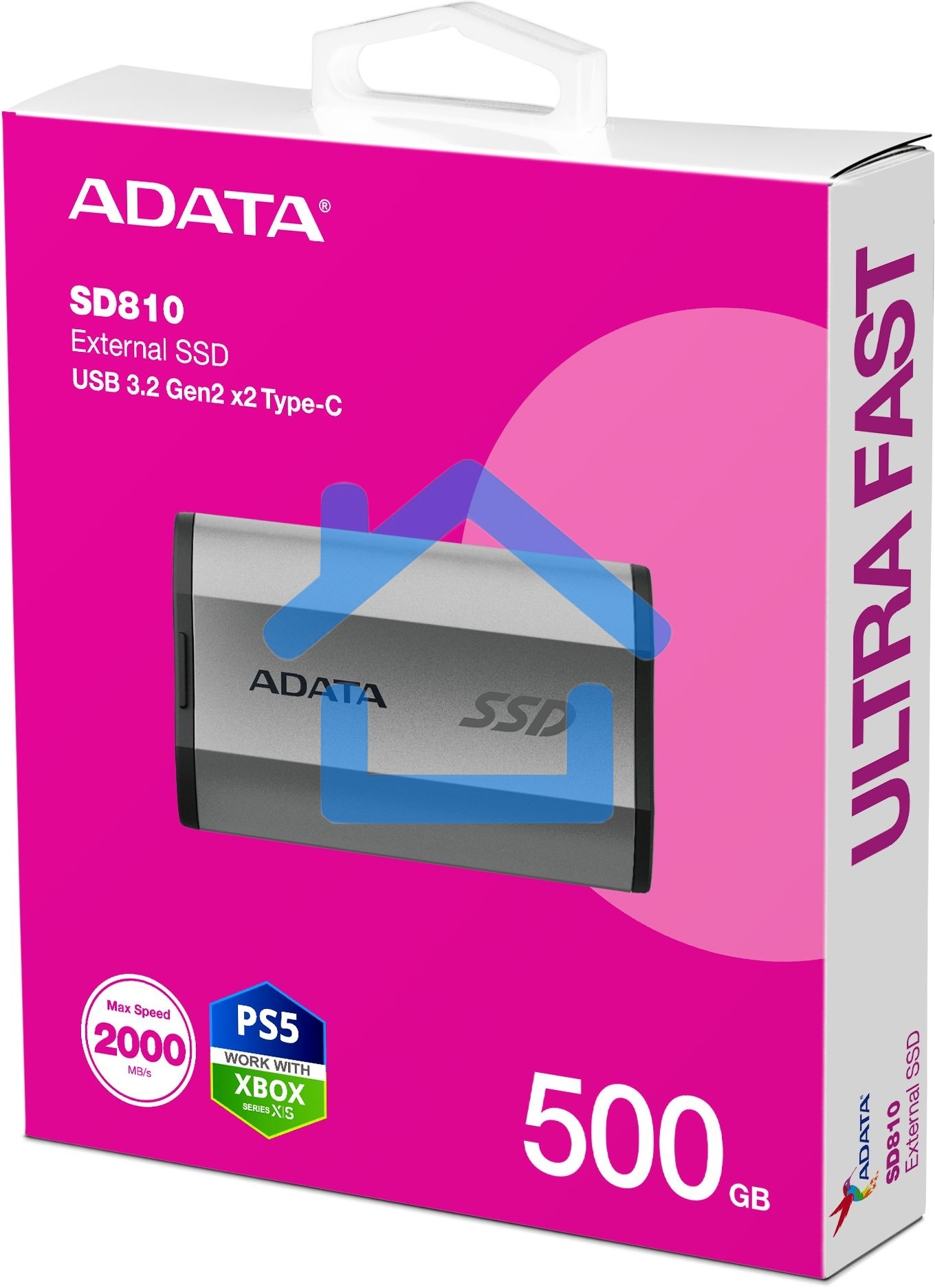 Внешний накопитель SSD   A-DATA SD810, External, USB 3.2 Type-C, 500Gb [R/W -2000/2000 MB/s] серый